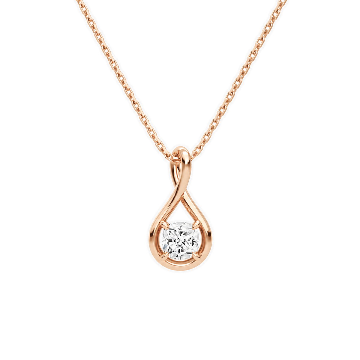 Auralie Cushion Solitaire Twist Lab-Grown Diamond Pendant Necklace in 14K Rose Gold, front view