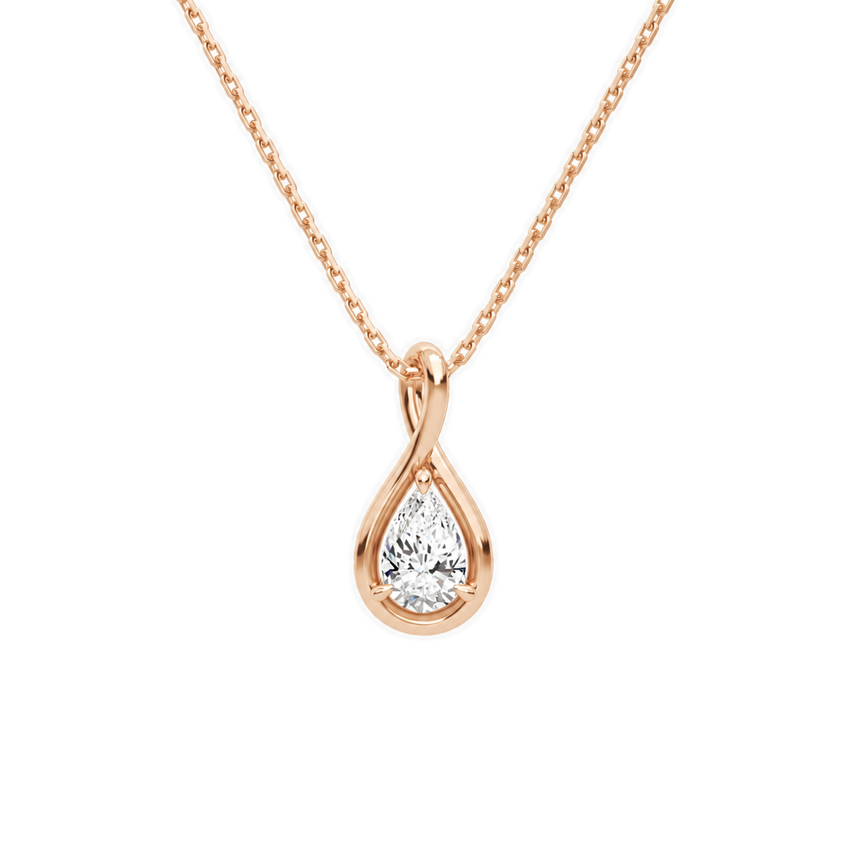 Auralie Pear Solitaire Twist Lab-Grown Diamond Pendant Necklace in 14K Rose Gold, front view
