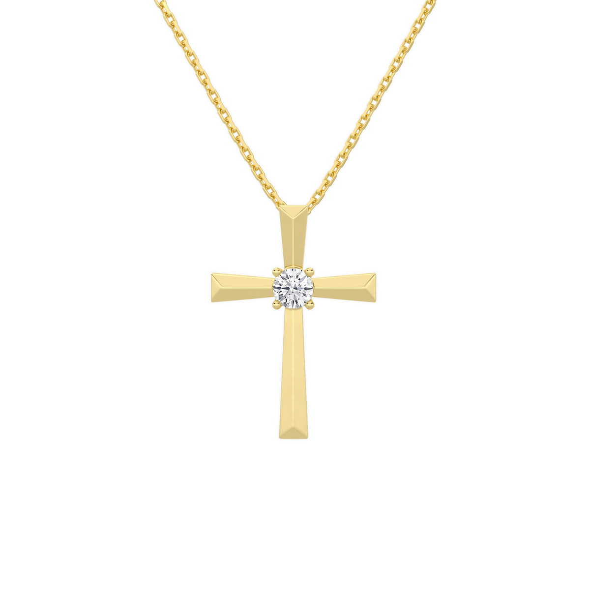Marlowe Solitaire Cross Lab-Grown Diamond Pendant Necklace in 14K Yellow Gold, front view