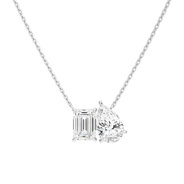 Aviana Emerald & Pear Toi Et Moi Lab-Grown Diamond Necklace in 14K White Gold, front view