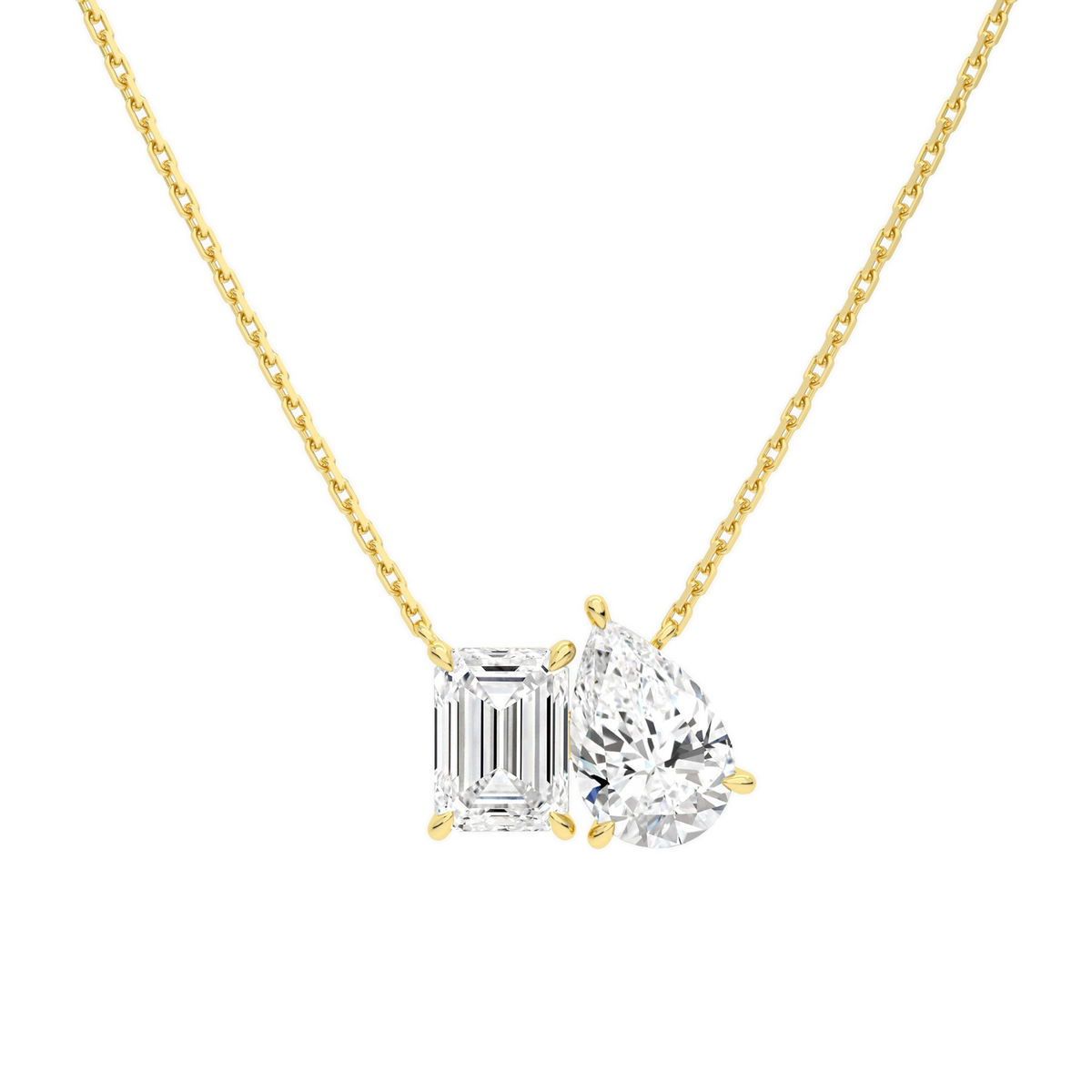 Aviana Emerald & Pear Toi Et Moi Lab-Grown Diamond Necklace in 18K Yellow Gold, front view