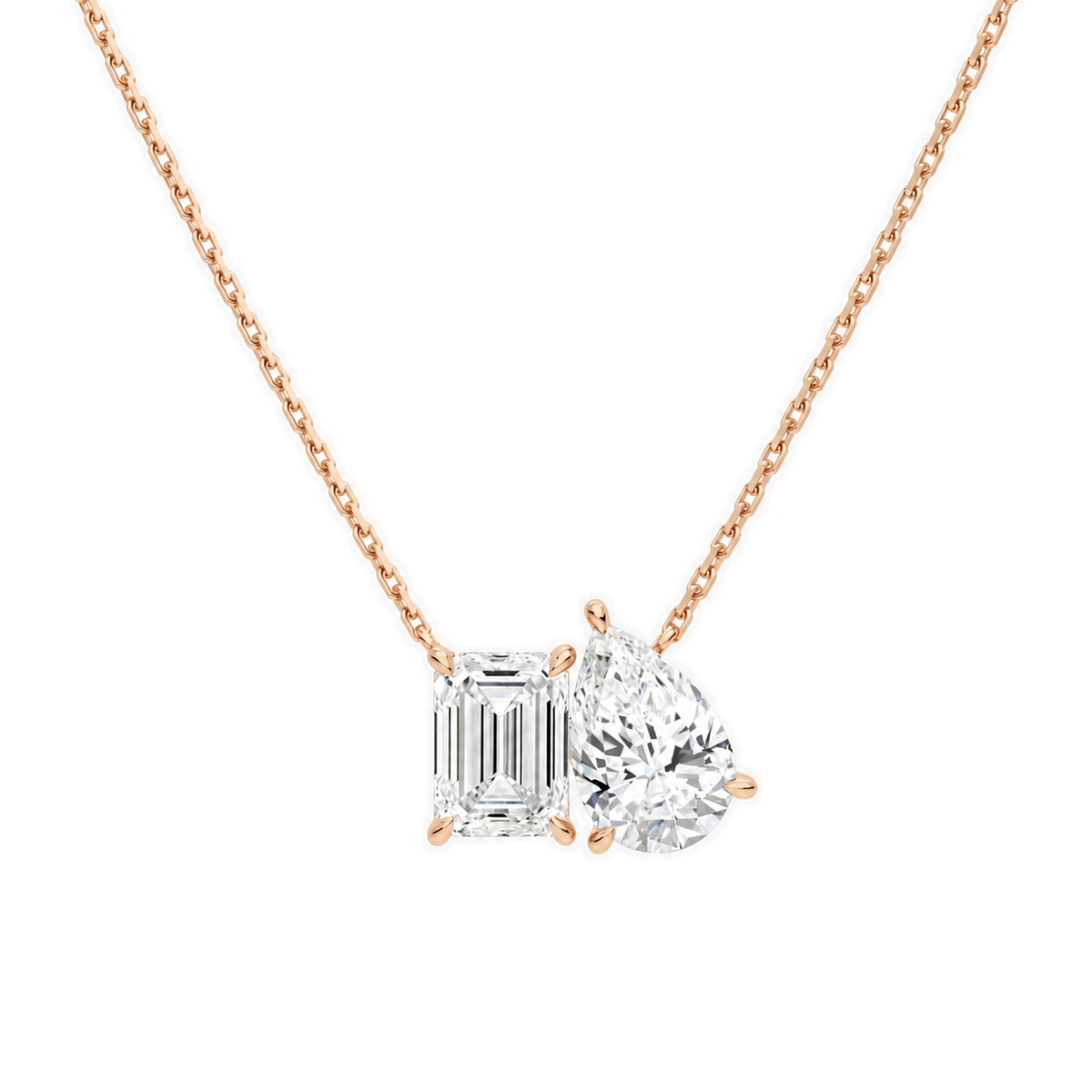 Aviana Emerald & Pear Toi Et Moi Lab-Grown Diamond Necklace in 14K Rose Gold, front view