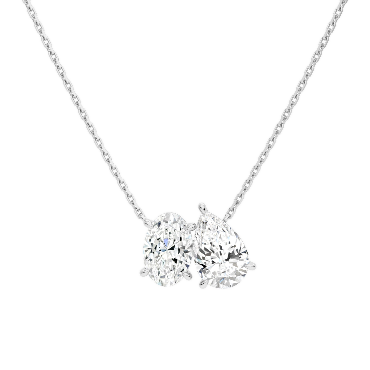 Aviana Oval & Pear Toi Et Moi Lab-Grown Diamond Necklace in 18K White Gold, front view