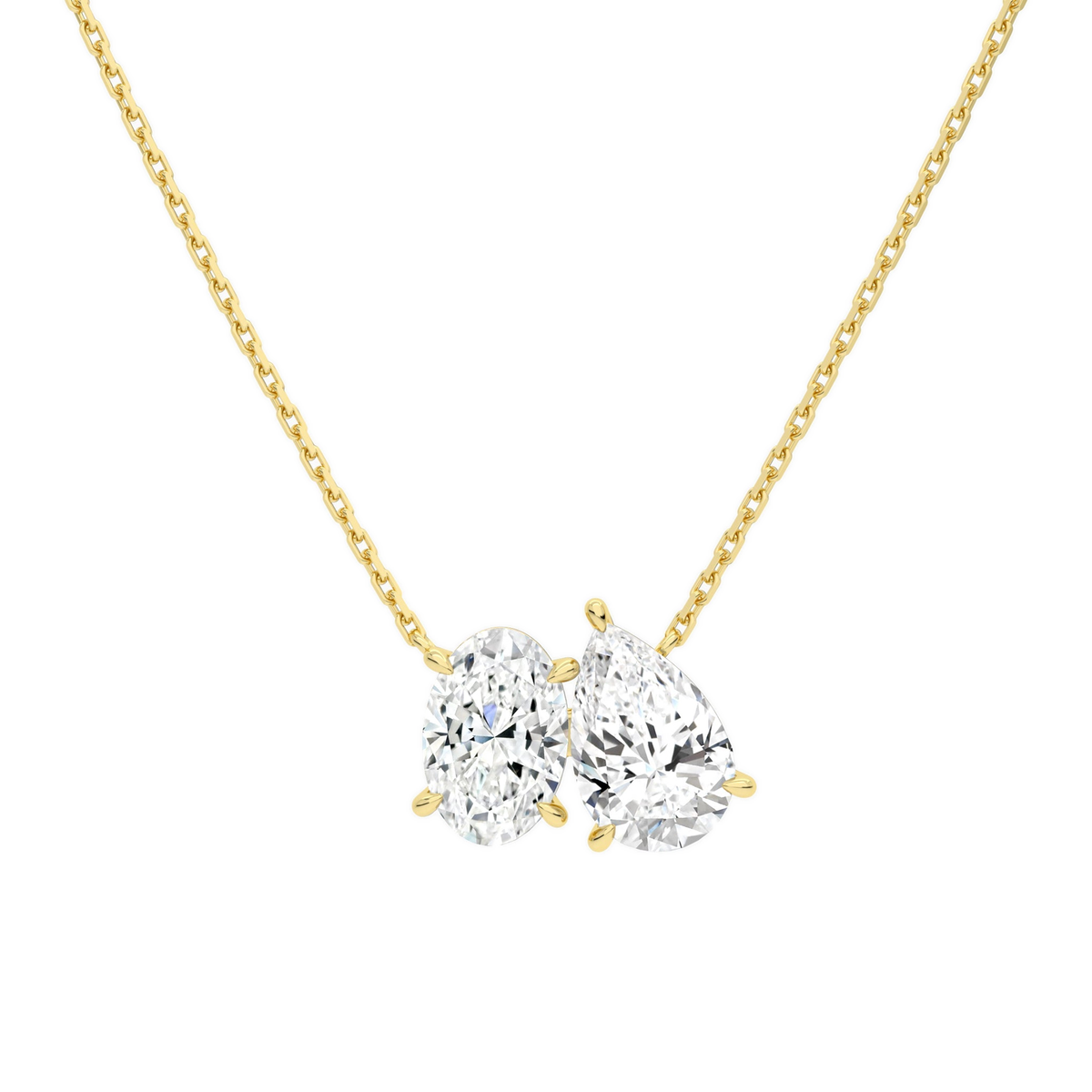 Aviana Oval & Pear Toi Et Moi Lab-Grown Diamond Necklace in 14K Yellow Gold, front view