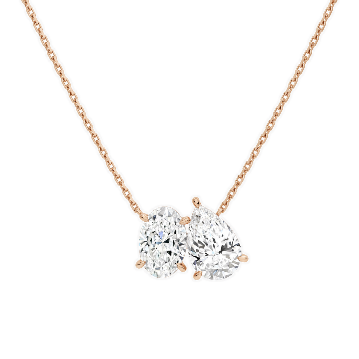 Aviana Oval & Pear Toi Et Moi Lab-Grown Diamond Necklace in 14K Rose Gold, front view