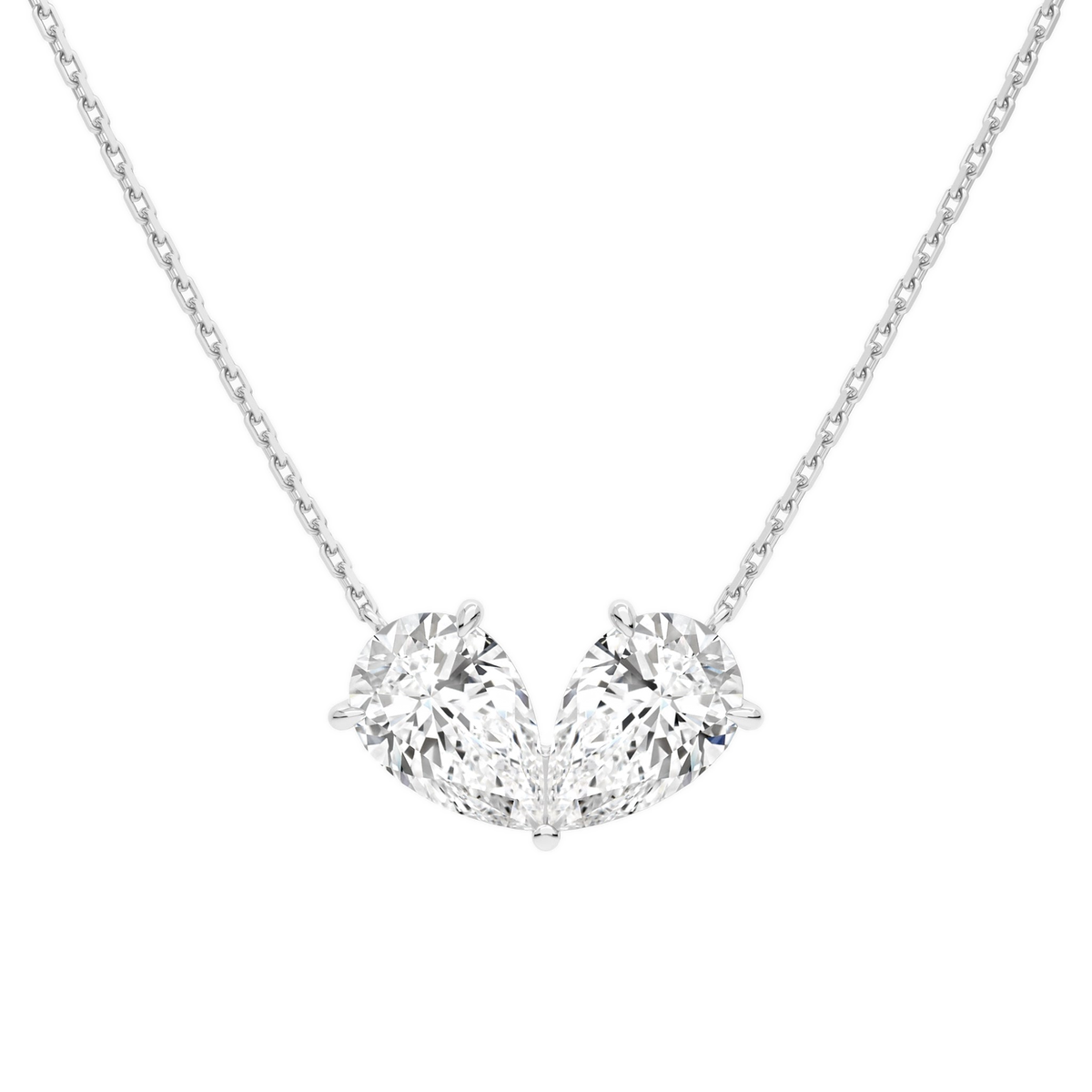 Aviana Double Pear Toi Et Moi Lab-Grown Diamond Necklace in 14K White Gold, front view