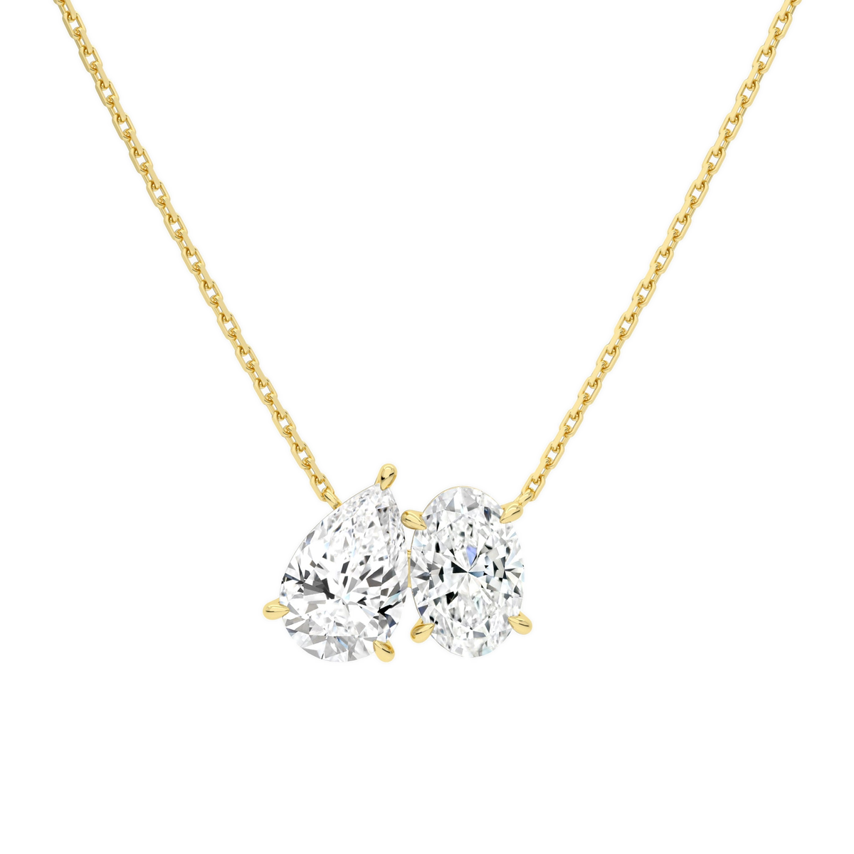 Aviana Pear & Oval Toi Et Moi Lab-Grown Diamond Necklace in 18K Yellow Gold, front view