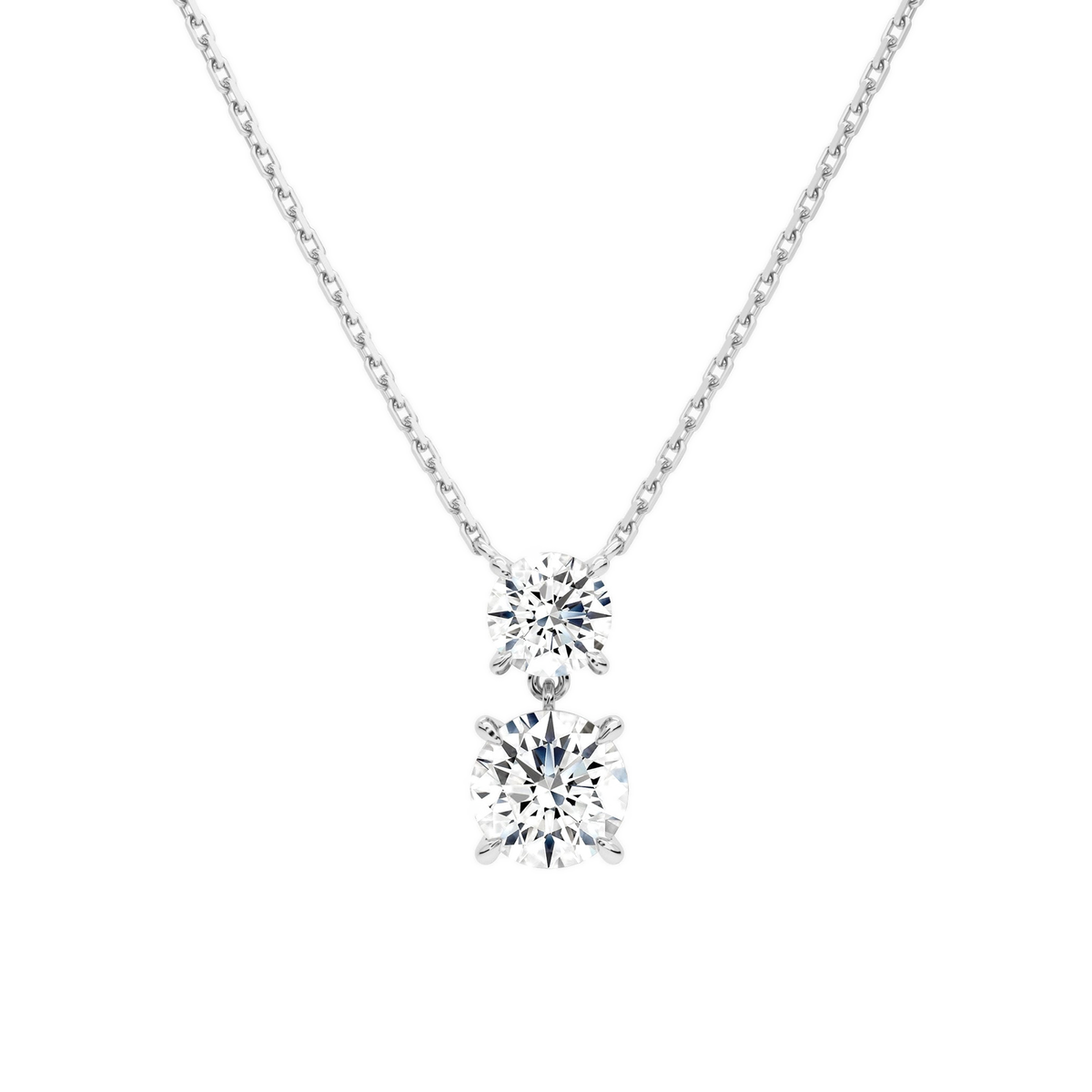 Valora Round Duo Drop Lab-Grown Diamond Necklace in 14K White Gold, front view