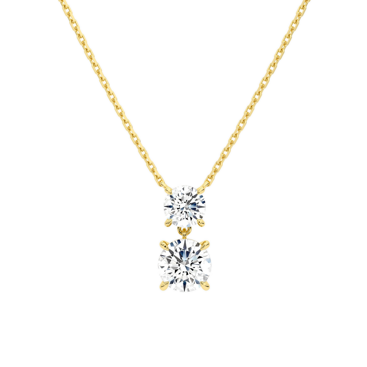Valora Round Duo Drop Lab-Grown Diamond Necklace in 14K Yellow Gold, front view