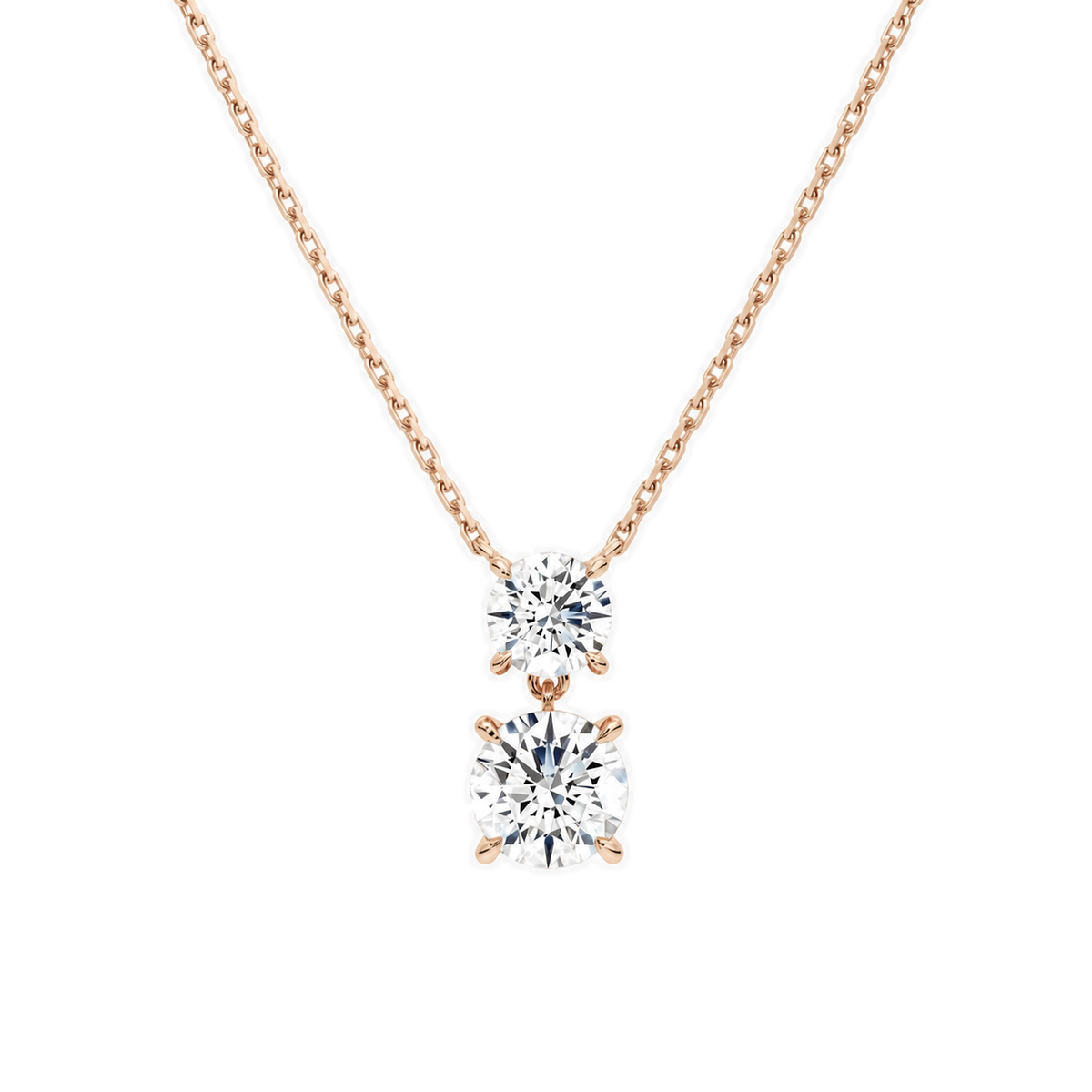 Valora Round Duo Drop Lab-Grown Diamond Necklace in 14K Rose Gold, front view