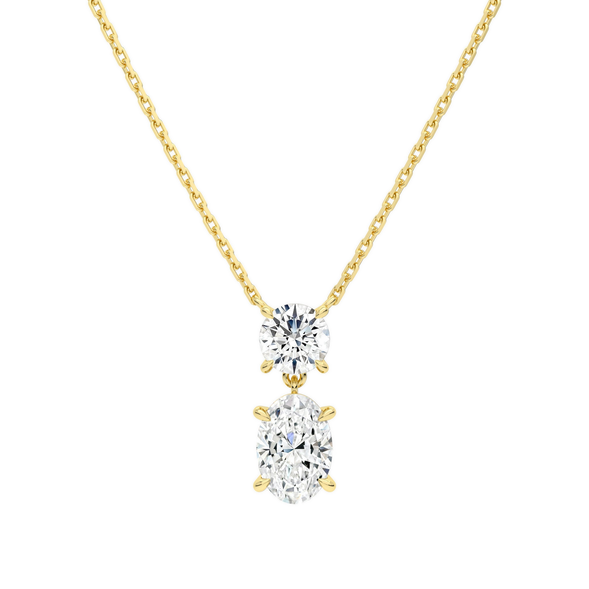 Valora Oval & Round Duo Drop Lab-Grown Diamond Necklace in 14K Yellow Gold, front view
