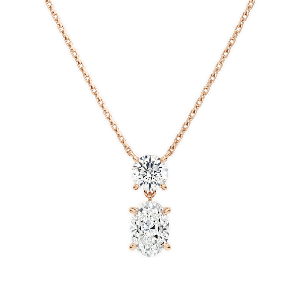 Valora Oval & Round Duo Drop Lab-Grown Diamond Necklace in 14K Rose Gold, front view