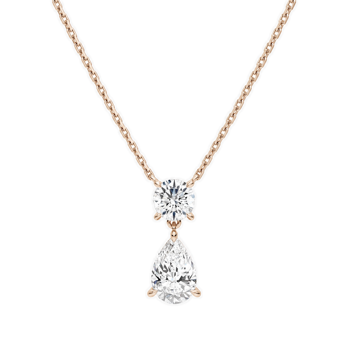 Valora Pear & Round Duo Drop Lab-Grown Diamond Necklace in 14K Rose Gold, front view