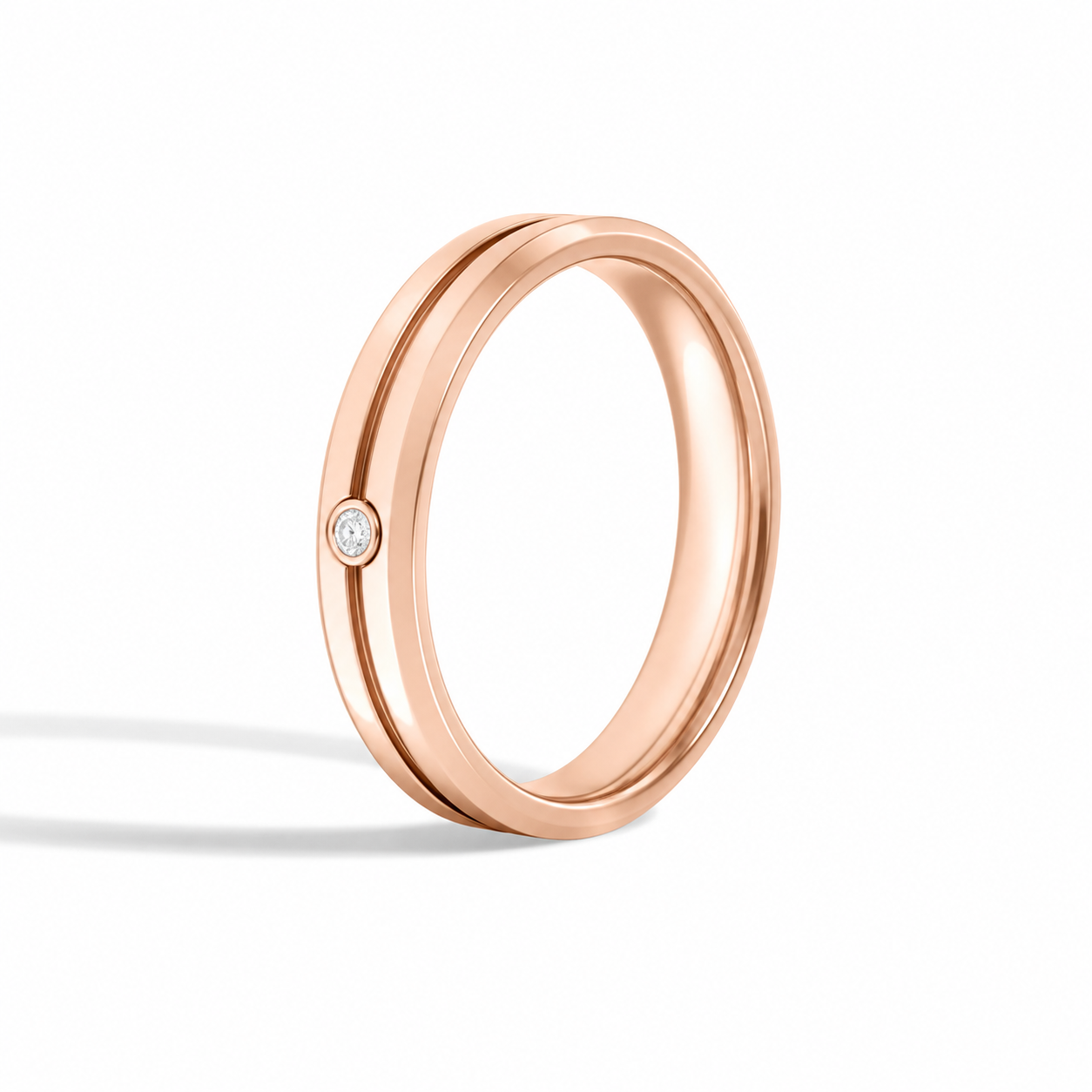 Adeline Beveled Accented Diamond Wedding Band in 14K Rose Gold second product view