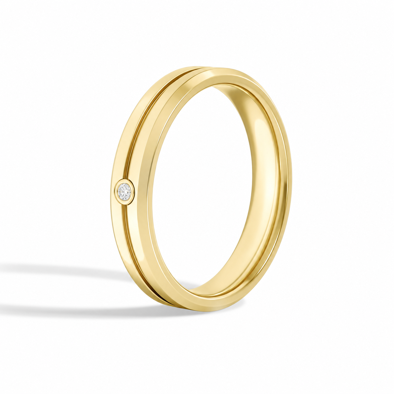 Adeline Beveled Accented Diamond Wedding Band in 18K Yellow Gold second product view