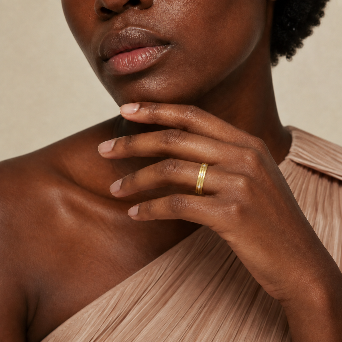Vera East-West Cut Accented Lab-Grown Diamond Wedding Band in 14K Yellow Gold, worn on hand