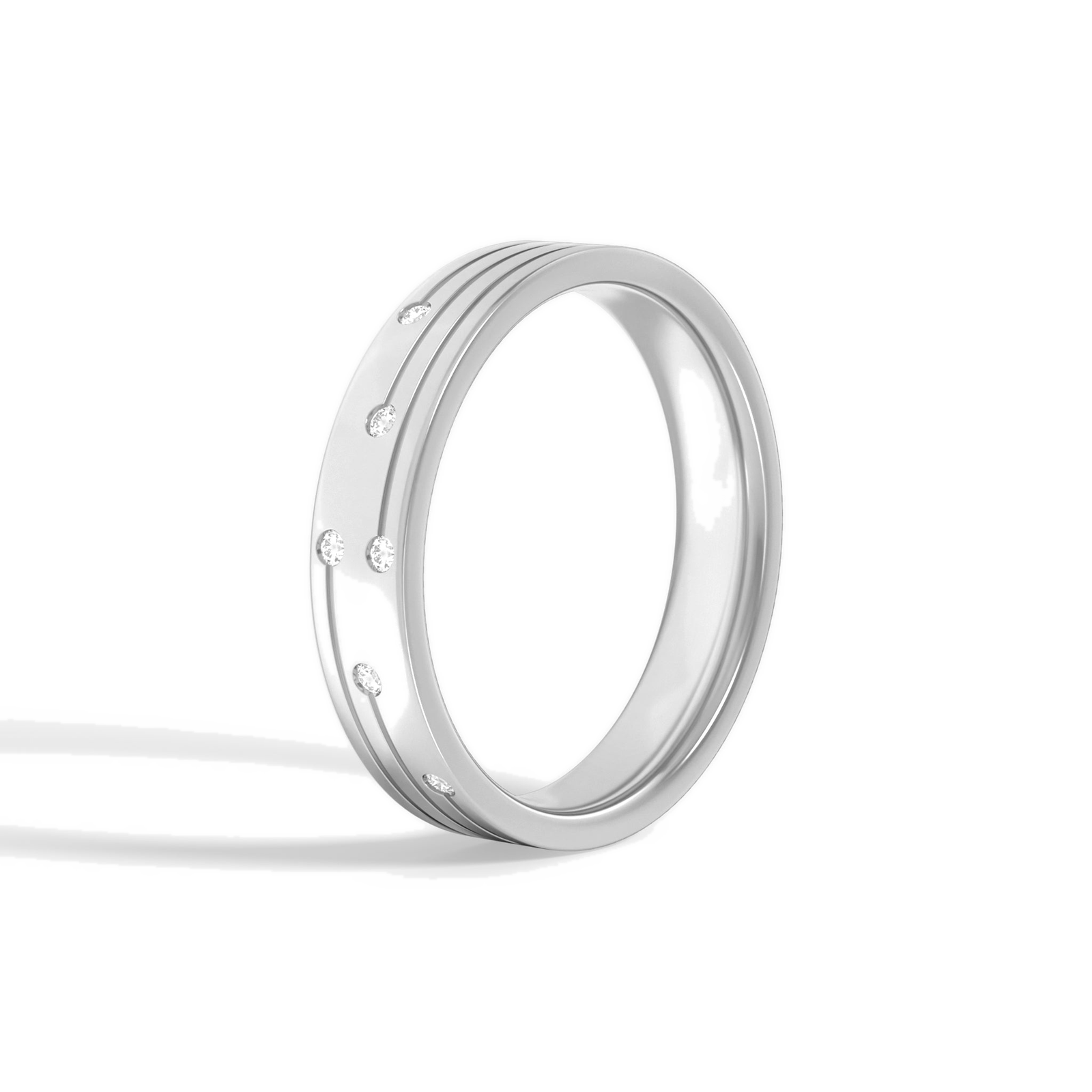 Clara Three Row Accent Diamond Wedding Band in 14K White Gold second product view