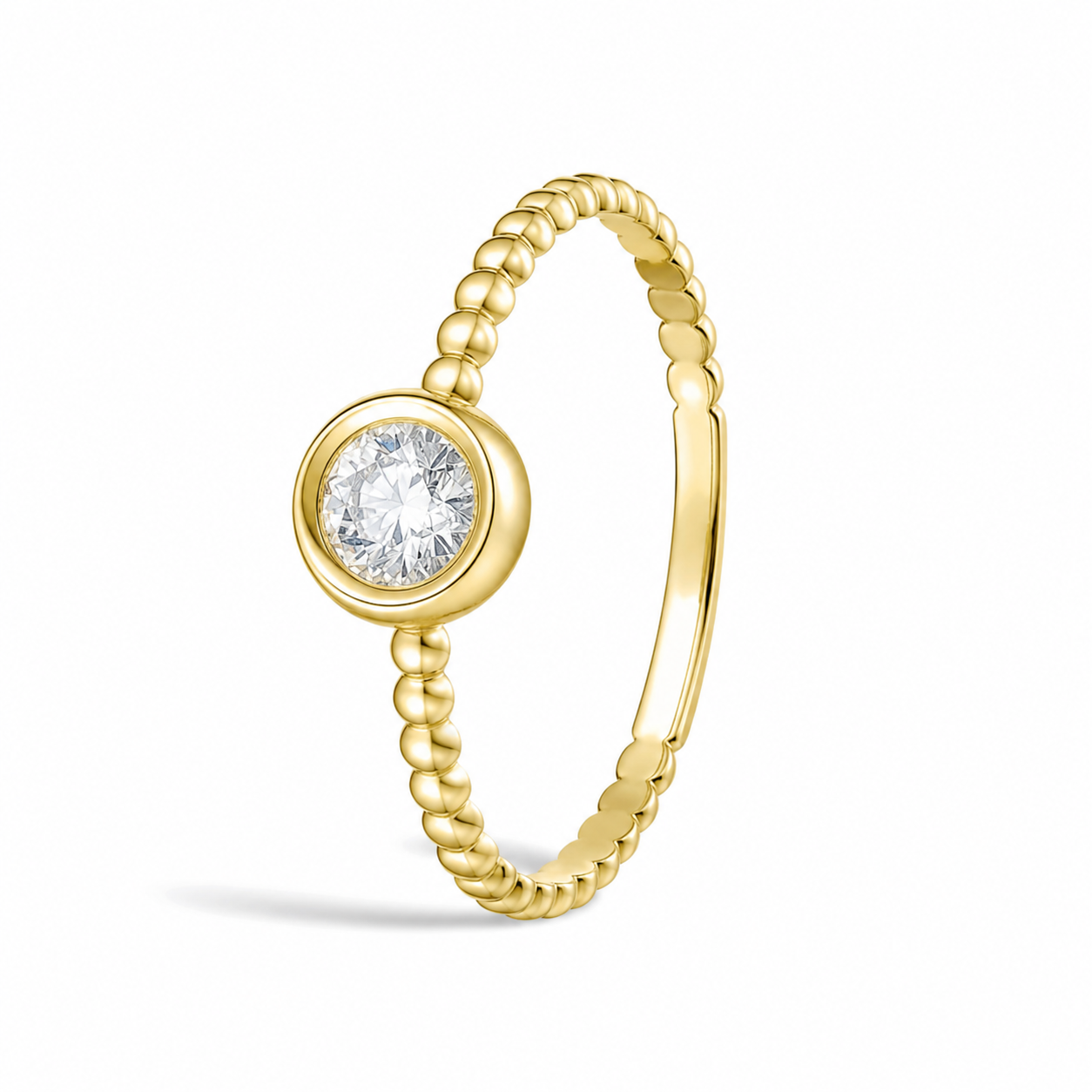 Mira Delicate Beaded Bezel Solitaire Diamond Ring in 14K Yellow Gold second product view