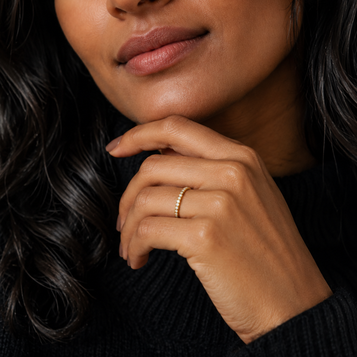 Romy Adorned Channel Lab-Grown Diamond Ring in 14K Yellow Gold, worn on hand