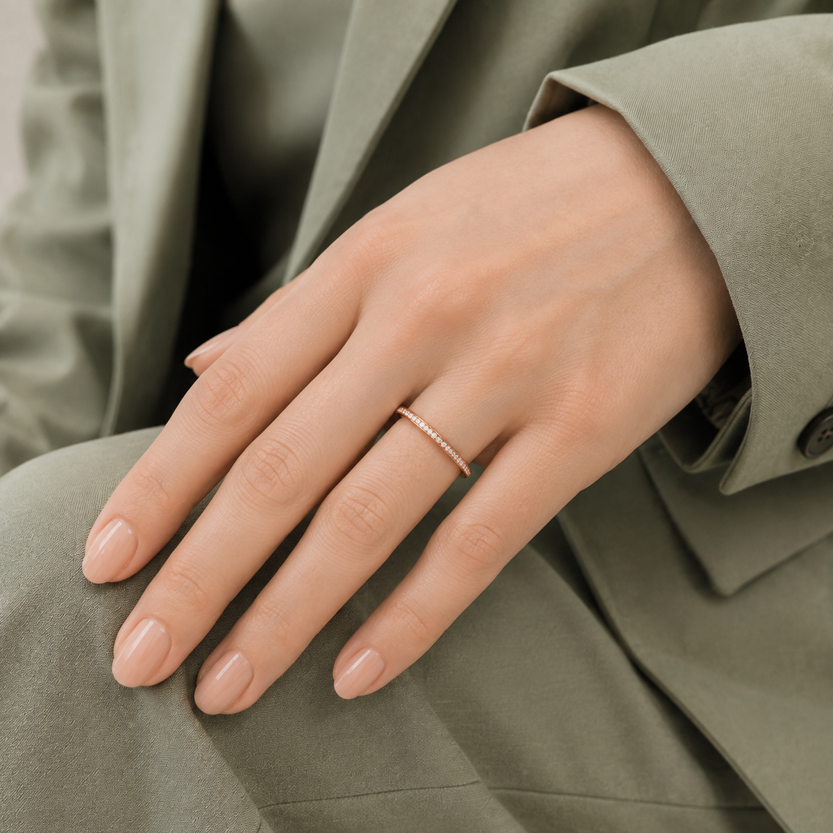 Veda Ariel Channel Lab-Grown Diamond Ring in 14K Rose Gold, worn on hand