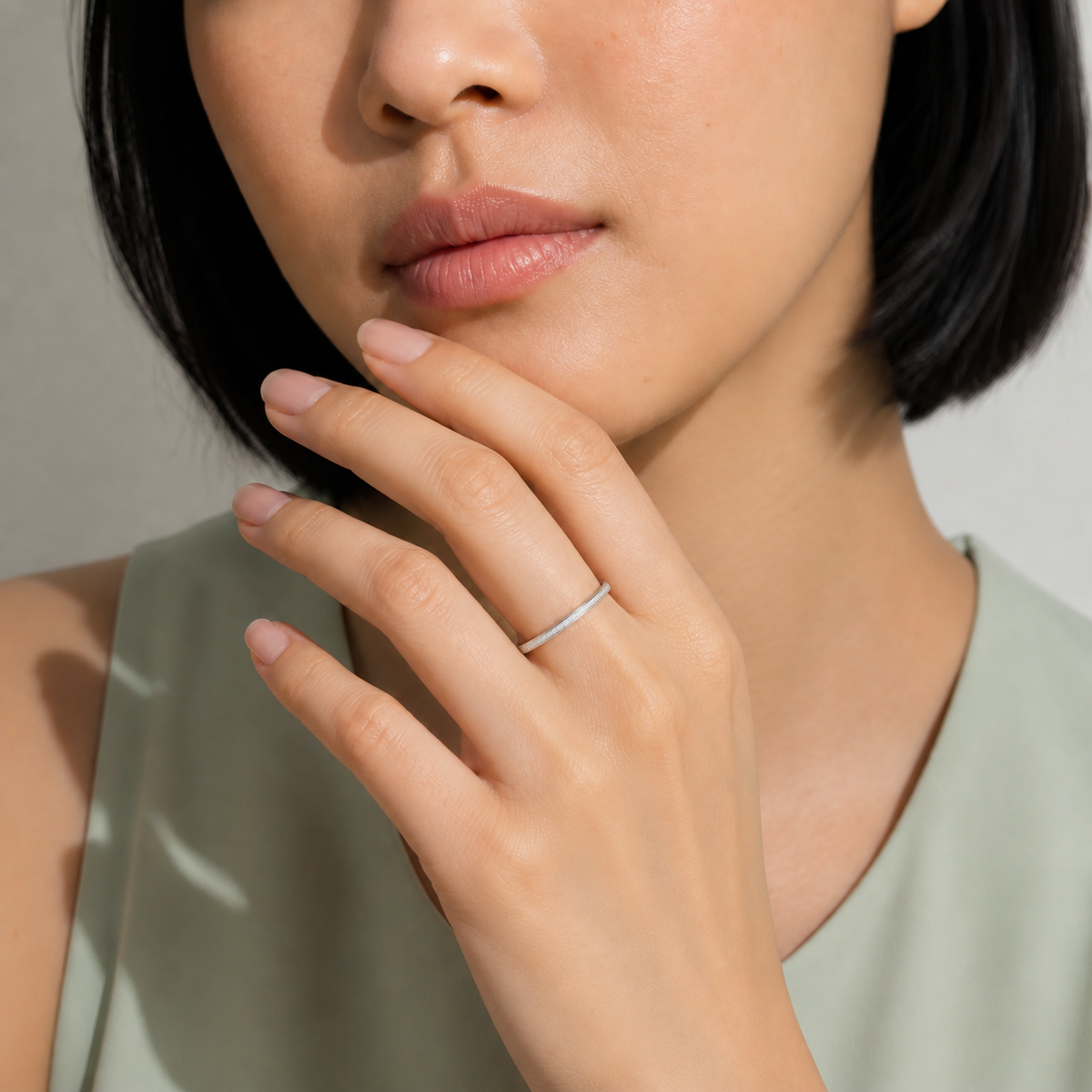 Veda Ariel Channel Lab-Grown Diamond Ring in 14K White Gold, worn on hand