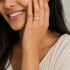 Della Half Channel Flat Edge Lab-Grown Diamond Wedding Band in 14K Rose Gold, worn on hand