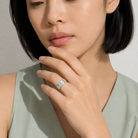 Della Half Channel Flat Edge Lab-Grown Diamond Wedding Band in 14K White Gold, worn on hand