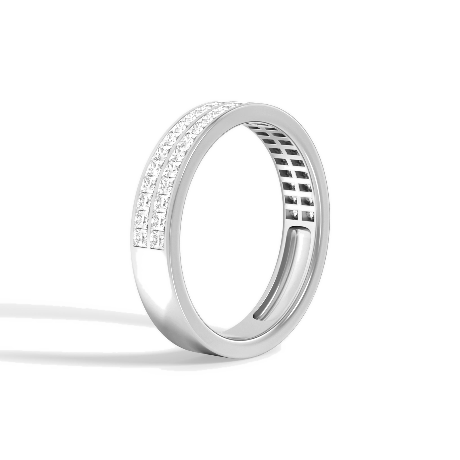 Eloise Two Row Channel Cut Diamond Wedding Band in 18K White Gold second product view