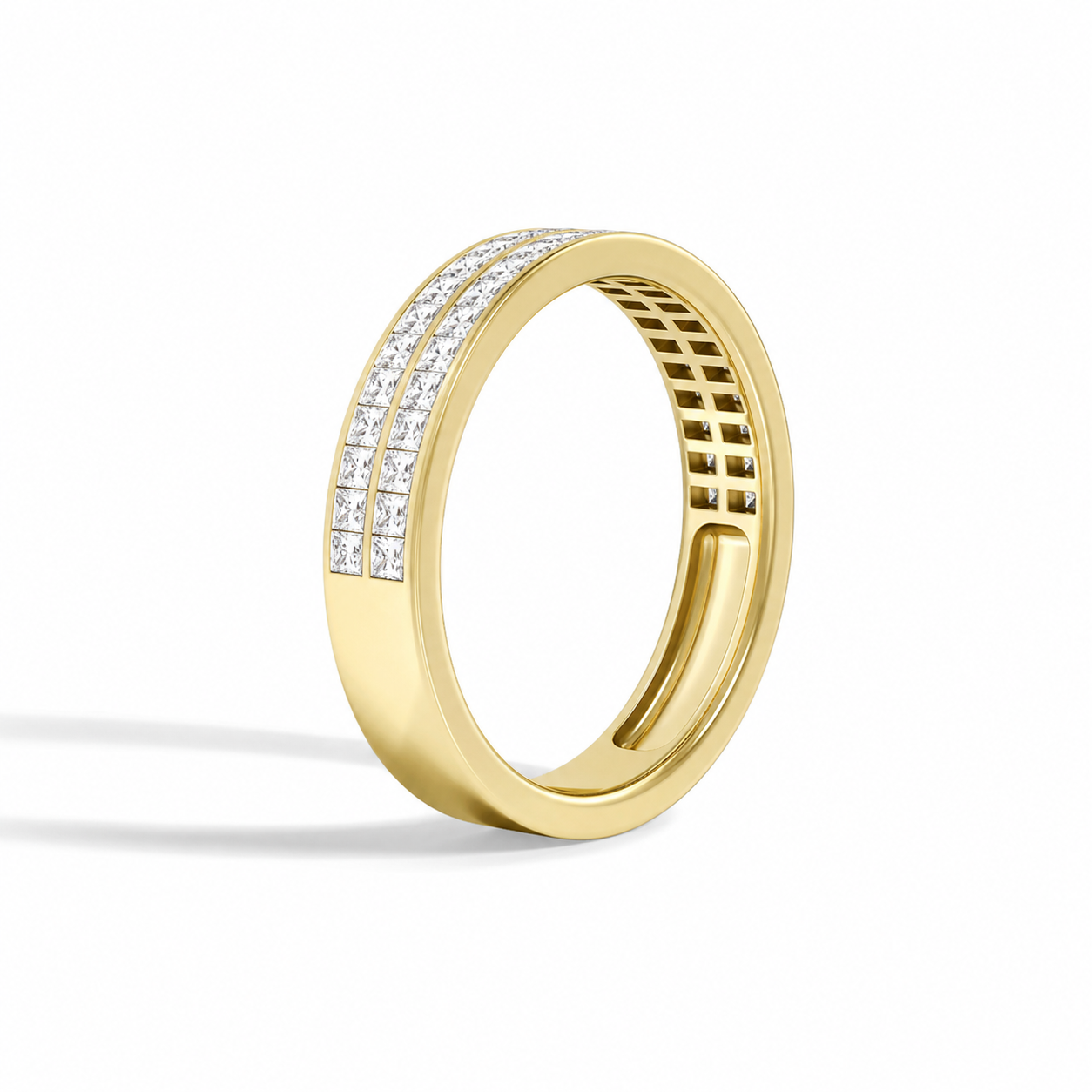 Eloise Two Row Channel Cut Diamond Wedding Band in 14K Yellow Gold second product view