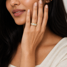 Eloise Two Row Channel Cut Lab-Grown Diamond Wedding Band in 14K Yellow Gold, worn on hand