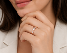 Arden East-West Channel Baguette Lab-Grown Diamond Wedding Band in 14K Rose Gold, worn on hand
