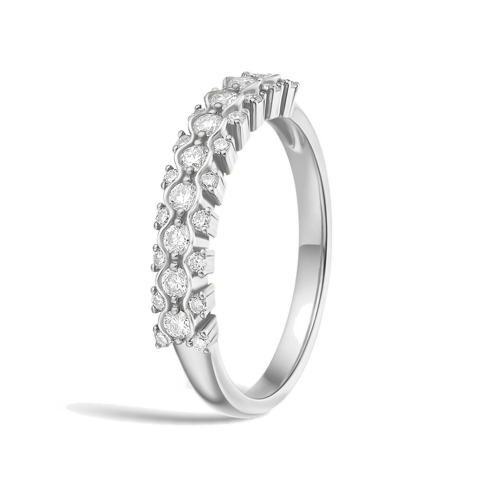 Lucienne Three Row Wavy Prong Diamond Band in 14K White Gold second product view
