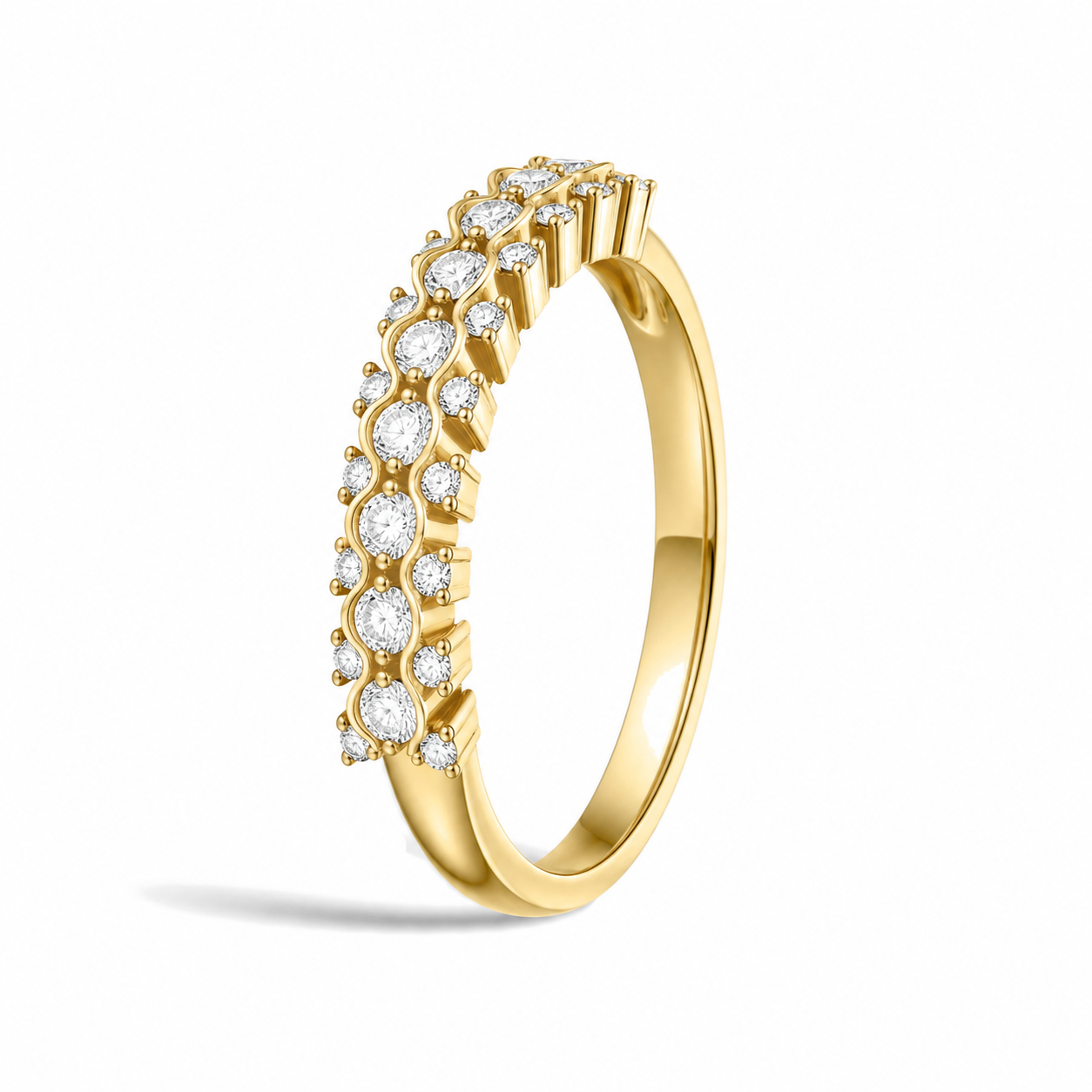 Lucienne Three Row Wavy Prong Diamond Band in 14K Yellow Gold second product view