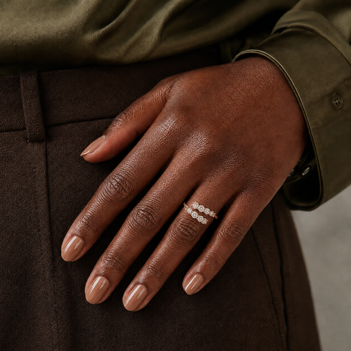 Elodie Graduated Bypass Lab-Grown Diamond Ring in 14K Rose Gold, worn on hand