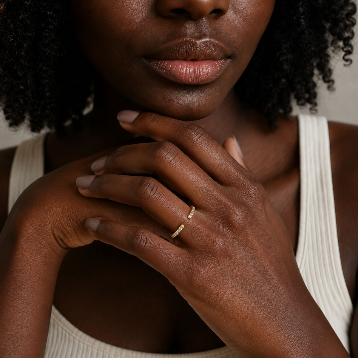 Maribel Petite Adora Open Lab-Grown Diamond Ring in 14K Yellow Gold, worn on hand