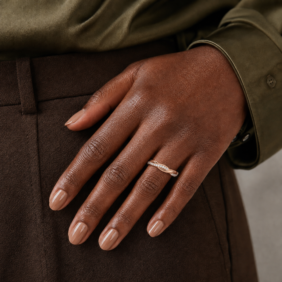 Rosalie Petite Twisted Vine Lab-Grown Diamond Ring in 14K Rose Gold, worn on hand