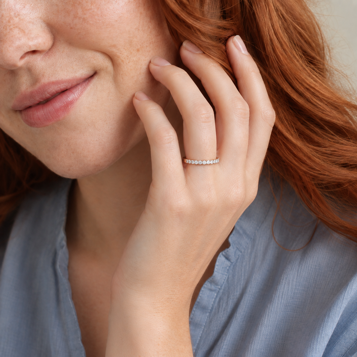 Simone Luna Lab-Grown Diamond Ring in 14K Rose Gold, worn on hand