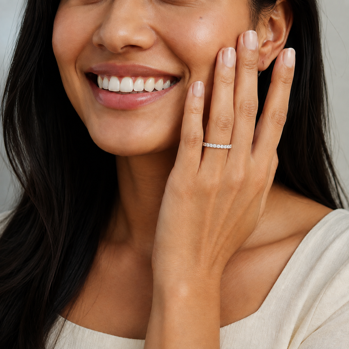 Simone Luna Lab-Grown Diamond Ring in 14K White Gold, worn on hand