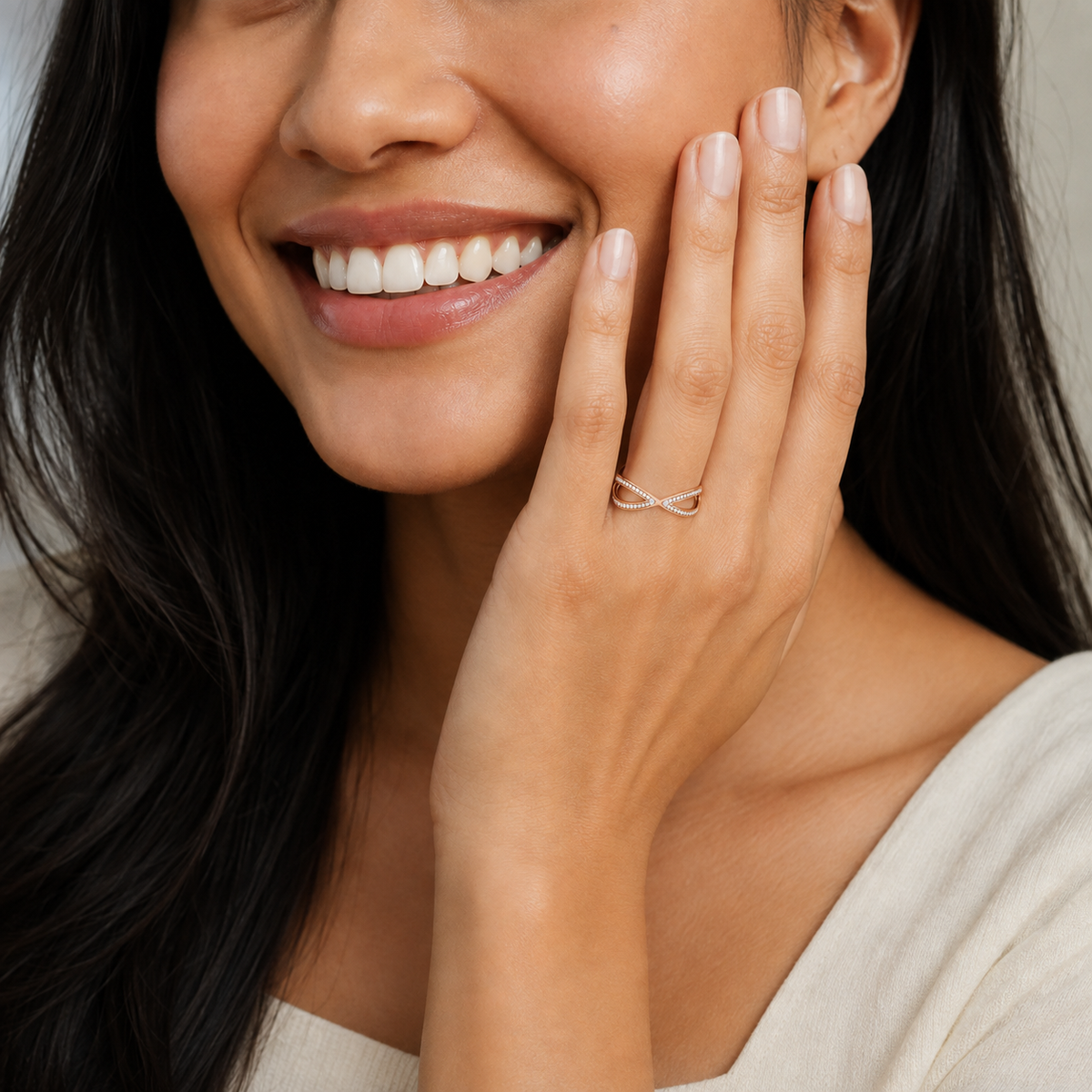 Alina Darcy Crisscross Lab-Grown Diamond Ring in 14K Rose Gold, worn on hand