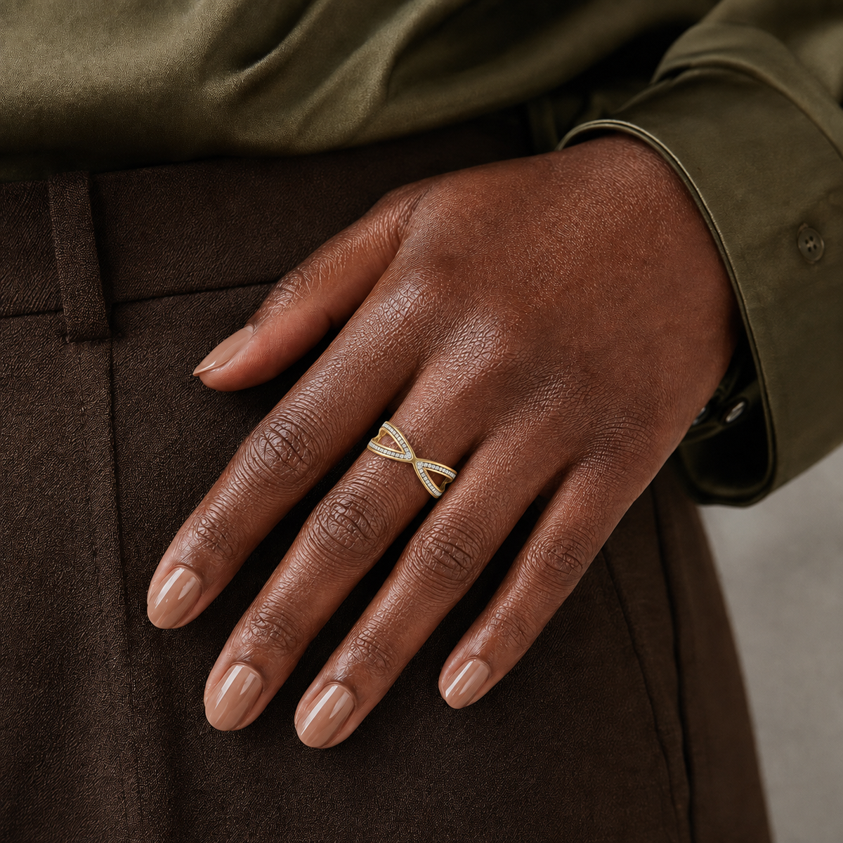 Alina Darcy Crisscross Lab-Grown Diamond Ring in 18K Yellow Gold, worn on hand