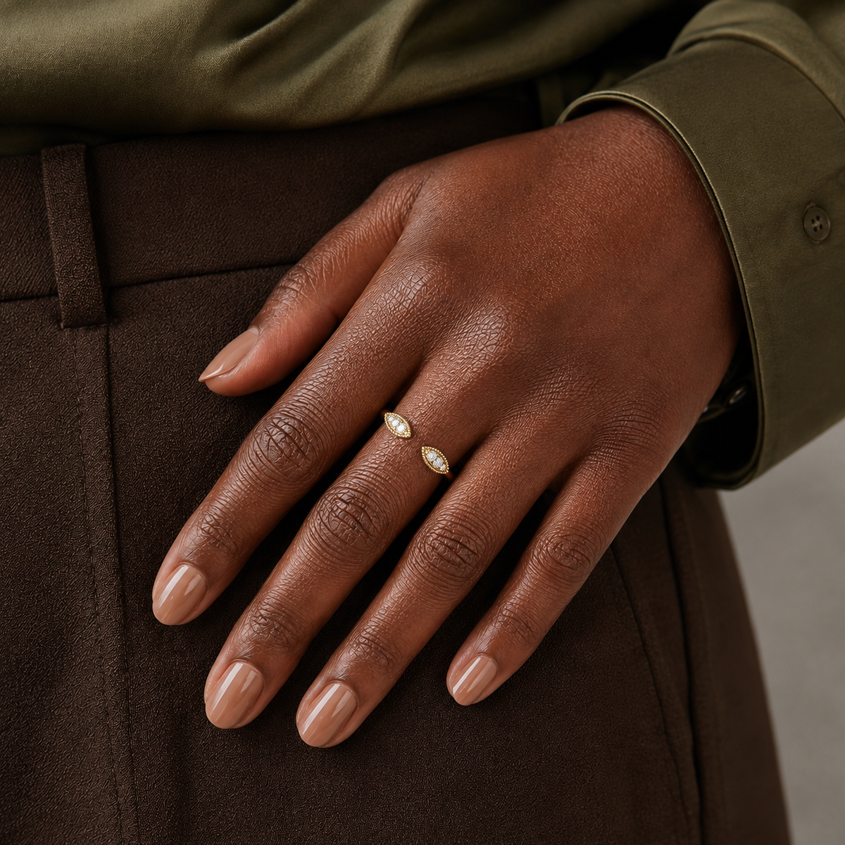 Flora Vintage Inspired Milgrain Open Lab-Grown Diamond Ring in 14K Yellow Gold, worn on hand