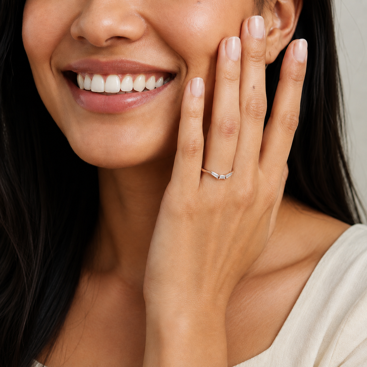 Kira Tapered Baguette Lab-Grown Diamond Ring in 14K Rose Gold, worn on hand