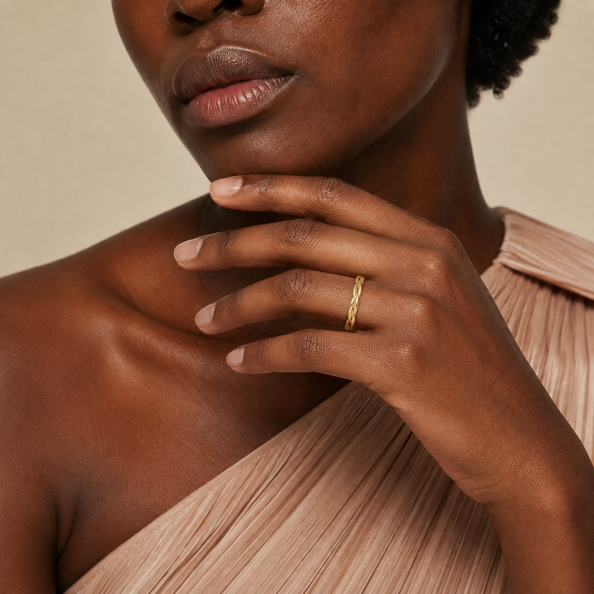 Fiora Petite Twisted Vine Lab-Grown Diamond Ring in 14K Yellow Gold, worn on hand