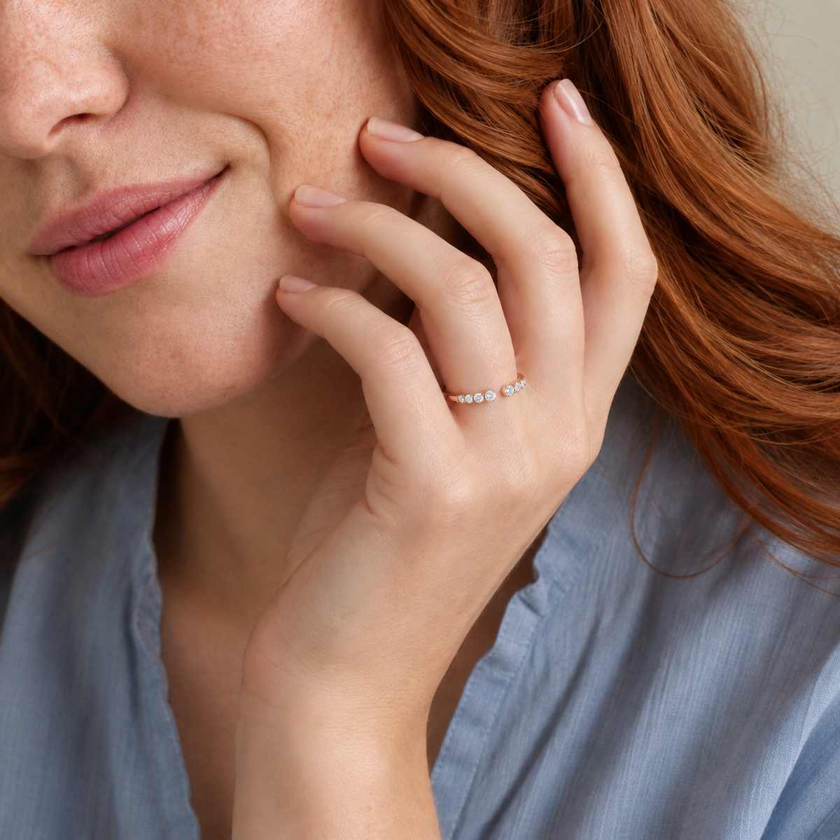 Sylvie Half Coverage Open Lab-Grown Diamond Ring in 14K Rose Gold, worn on hand