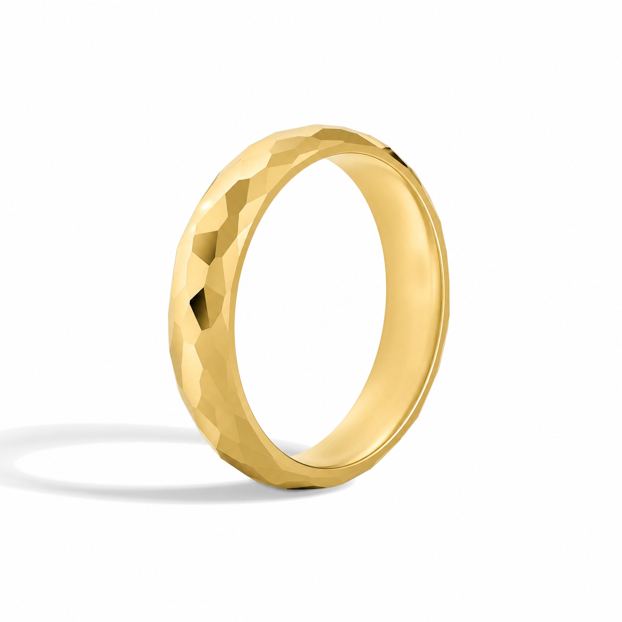 Calista Hammered Comfort Fit Diamond Wedding Band in 18K Yellow Gold second product view