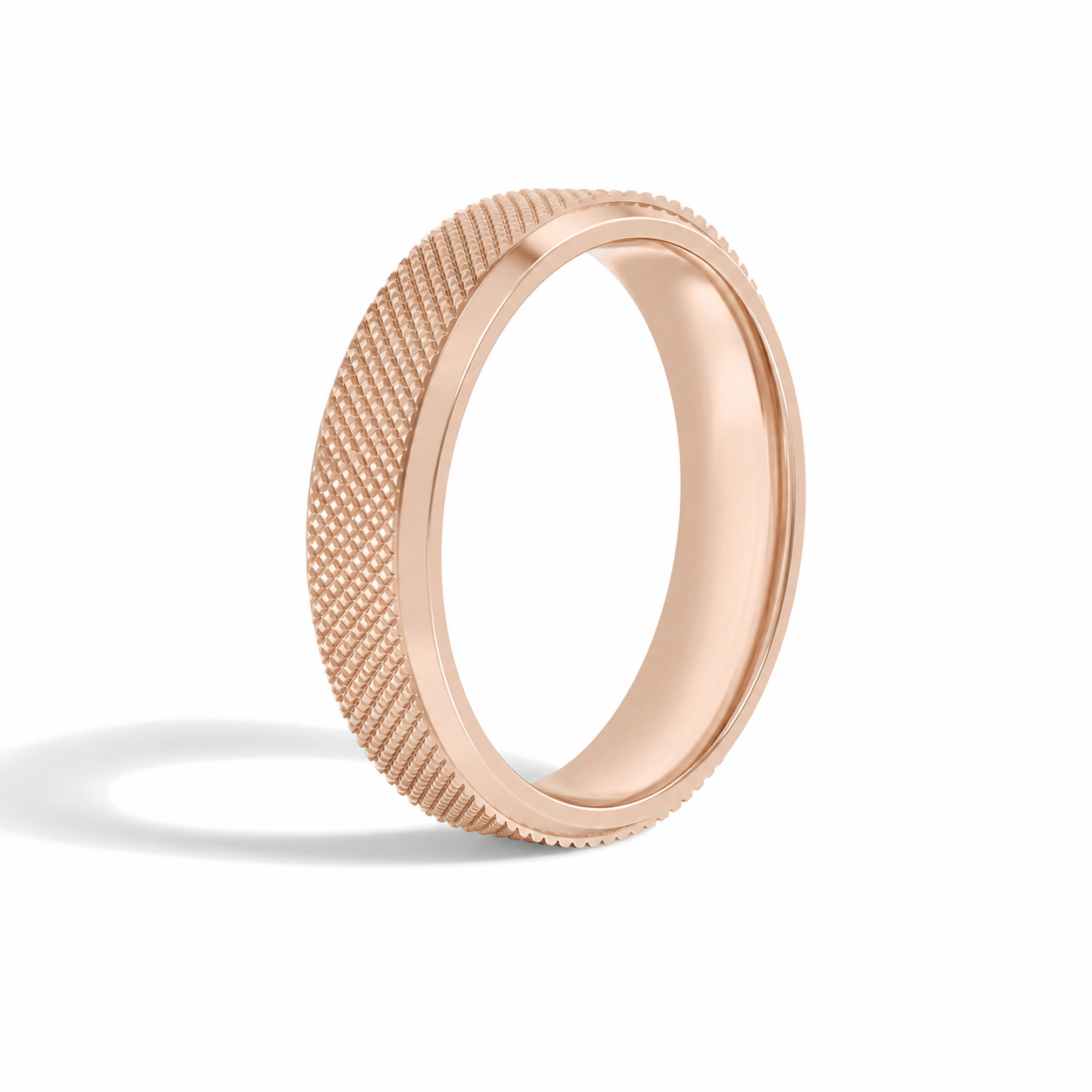 Nola Beveled Edge Knurled Diamond Wedding Band in 14K Rose Gold second product view