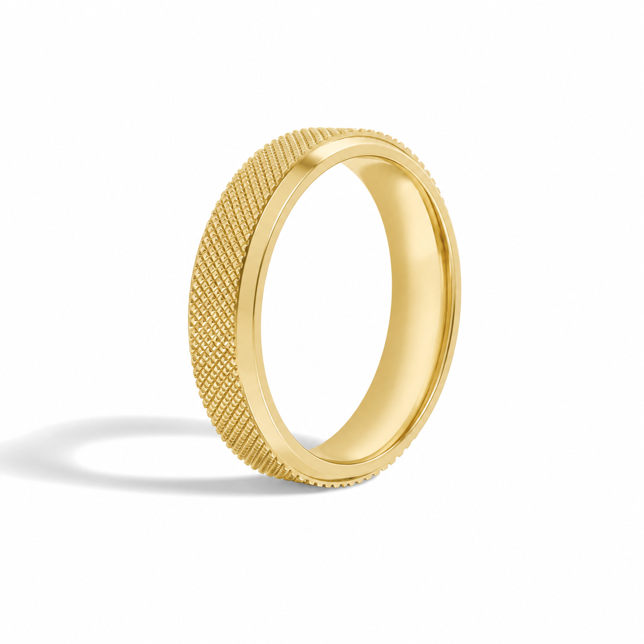 Nola Beveled Edge Knurled Diamond Wedding Band in 14K Yellow Gold second product view