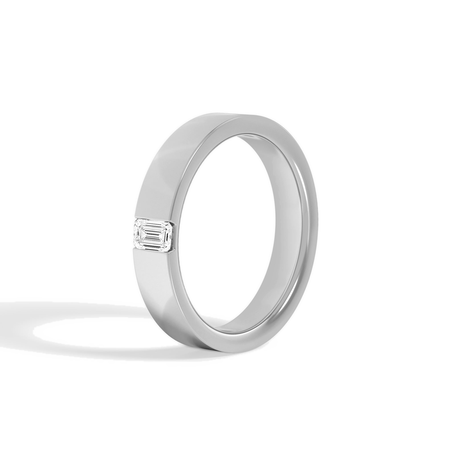 Juna Flat Edge Single Diamond Wedding Band in 14K White Gold second product view