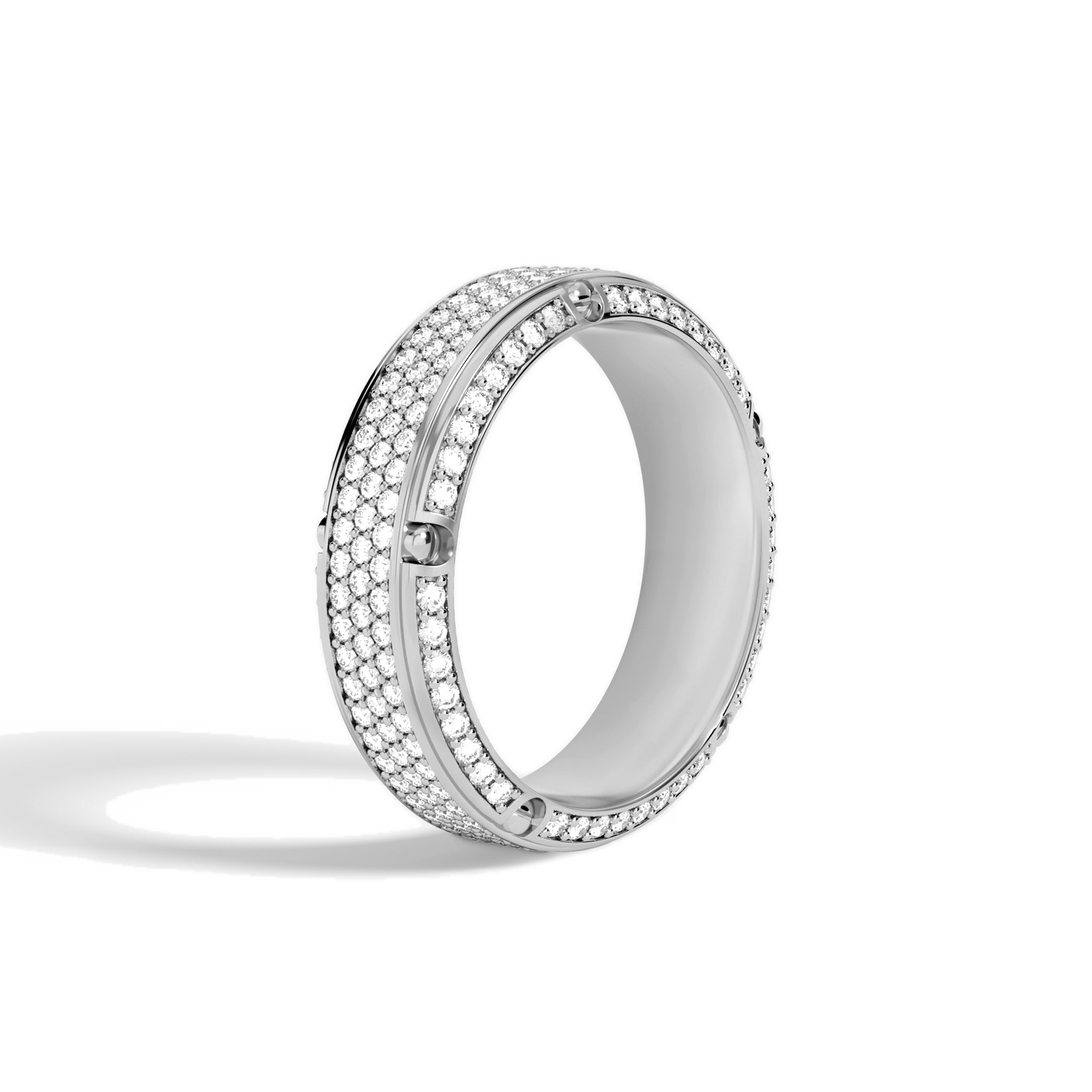 Lenora Beveled Pave Diamond Wedding Band in 18K White Gold second product view
