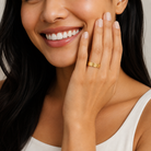 Melina Pebble Hammered Lab-Grown Diamond Wedding Band in 14K Yellow Gold, worn on hand